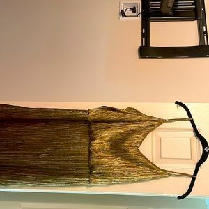 Betsy and Adam gold metallic evening gown